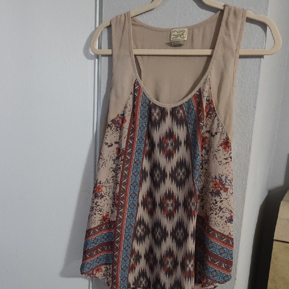 Patterned Beige and Blue Women's Top